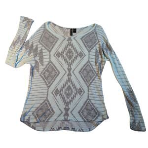 Women's Small Loose Knit Geometric Mineral Washed Mint Green/Blue Blouse  Boho